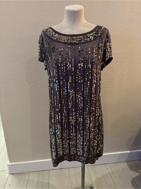 French Connection Lavender Sequined Short Sleeve Shift Dress